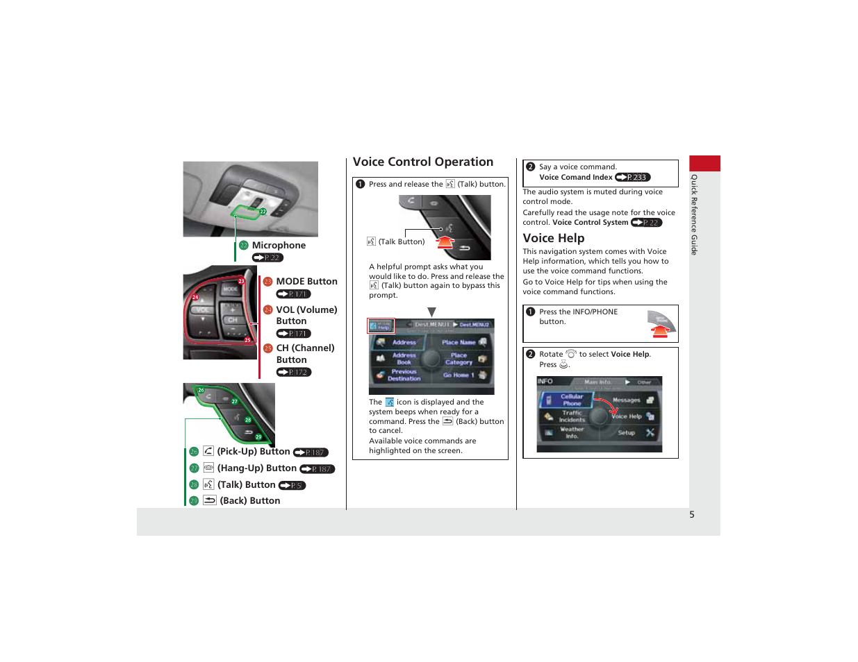 Voice control operation, Voice help | Acura 2012 ZDX Navigation User Manual | Page 7 / 251