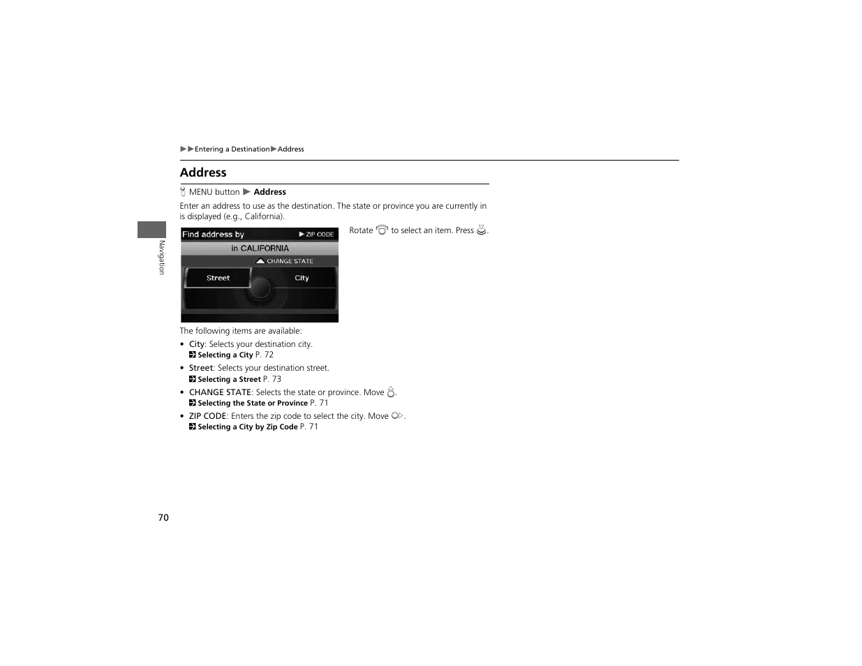 Address | Acura 2012 ZDX Navigation User Manual | Page 72 / 251
