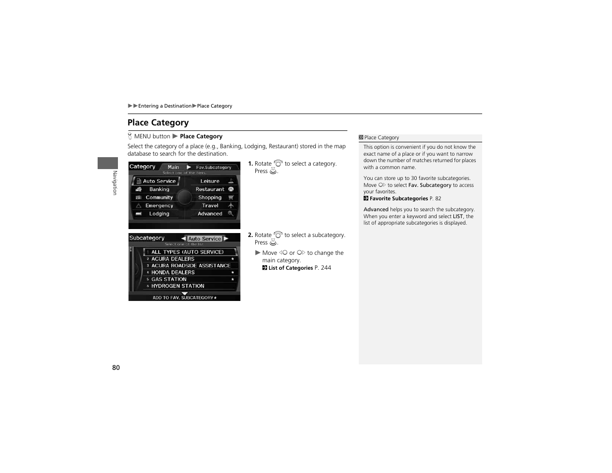 Place category | Acura 2012 ZDX Navigation User Manual | Page 82 / 251