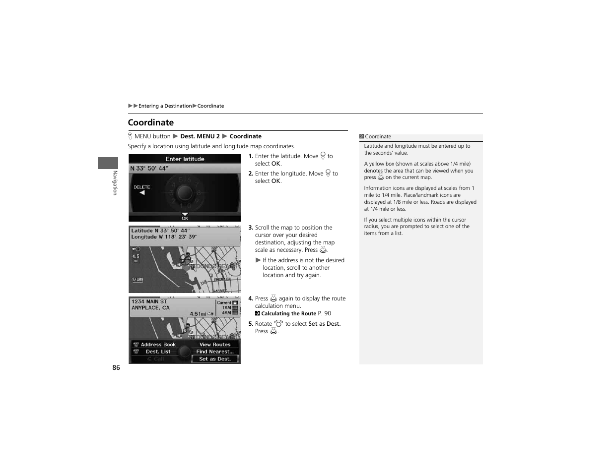 Coordinate | Acura 2012 ZDX Navigation User Manual | Page 88 / 251