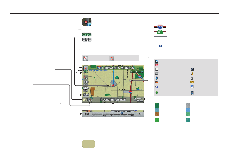 Getting started, Map screen legend | Acura 2012 TL Navigation User Manual | Page 21 / 184