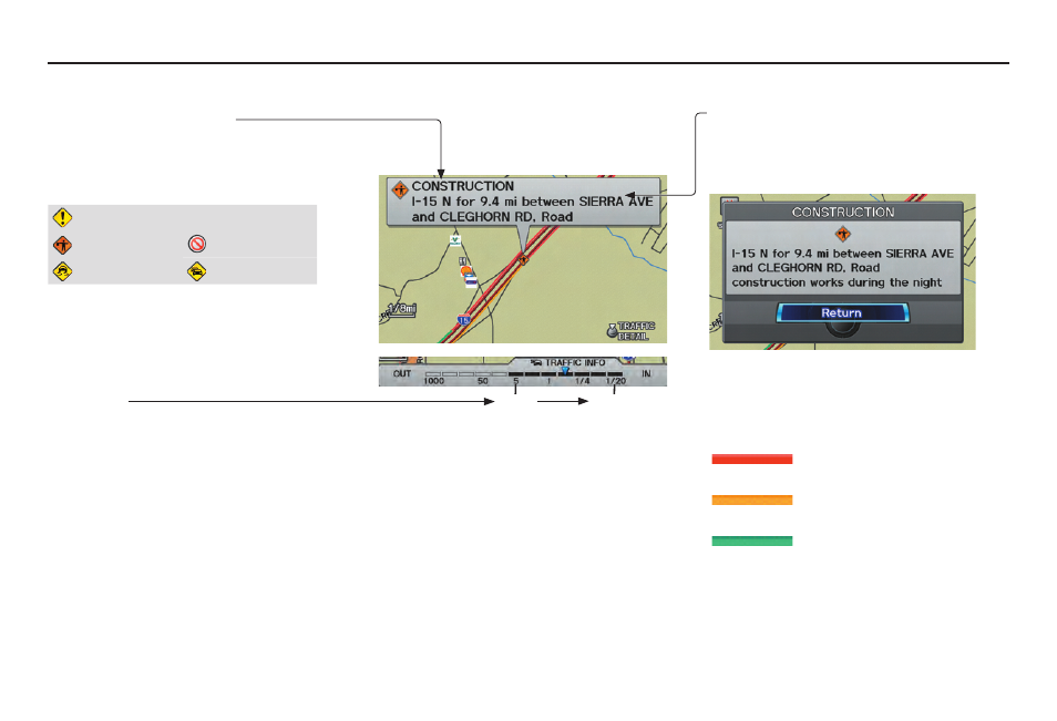 Getting started, Traffi c display legend | Acura 2012 TL Navigation User Manual | Page 23 / 184
