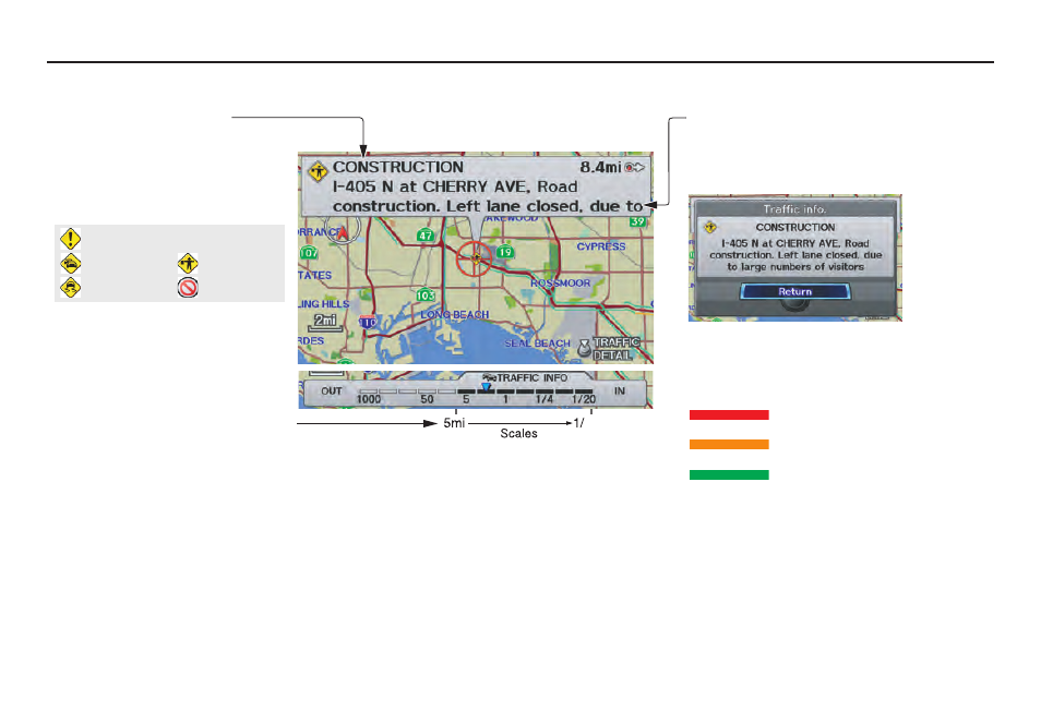 Getting started, Traffic display legend | Acura 2011 ZDX Navigation User Manual | Page 23 / 182