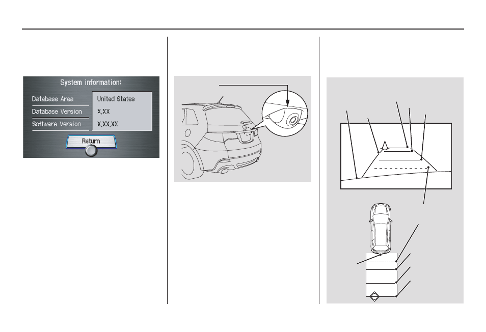 System setup, System information, Rearview camera | Acura 2011 RDX Navigation User Manual | Page 117 / 176