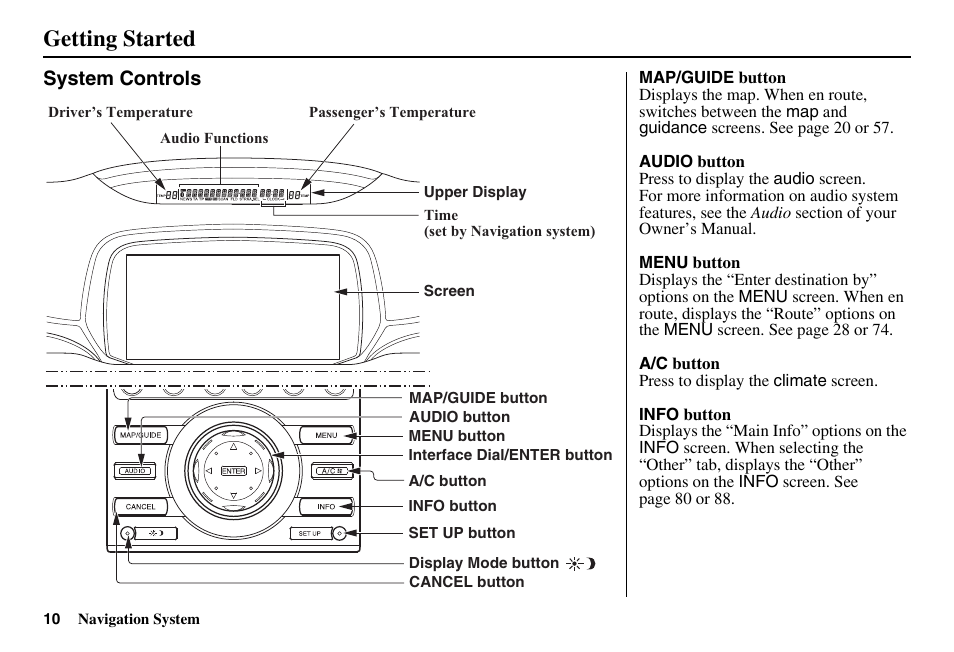 Getting started | Acura 2011 RL Navigation User Manual | Page 11 / 177