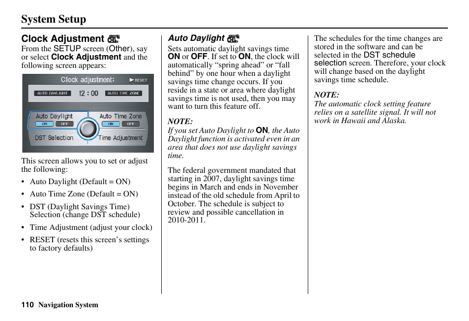 System setup | Acura 2011 RL Navigation User Manual | Page 111 / 177