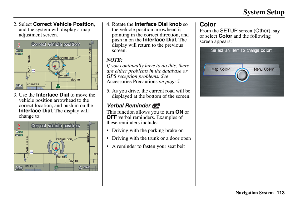 System setup | Acura 2011 RL Navigation User Manual | Page 114 / 177