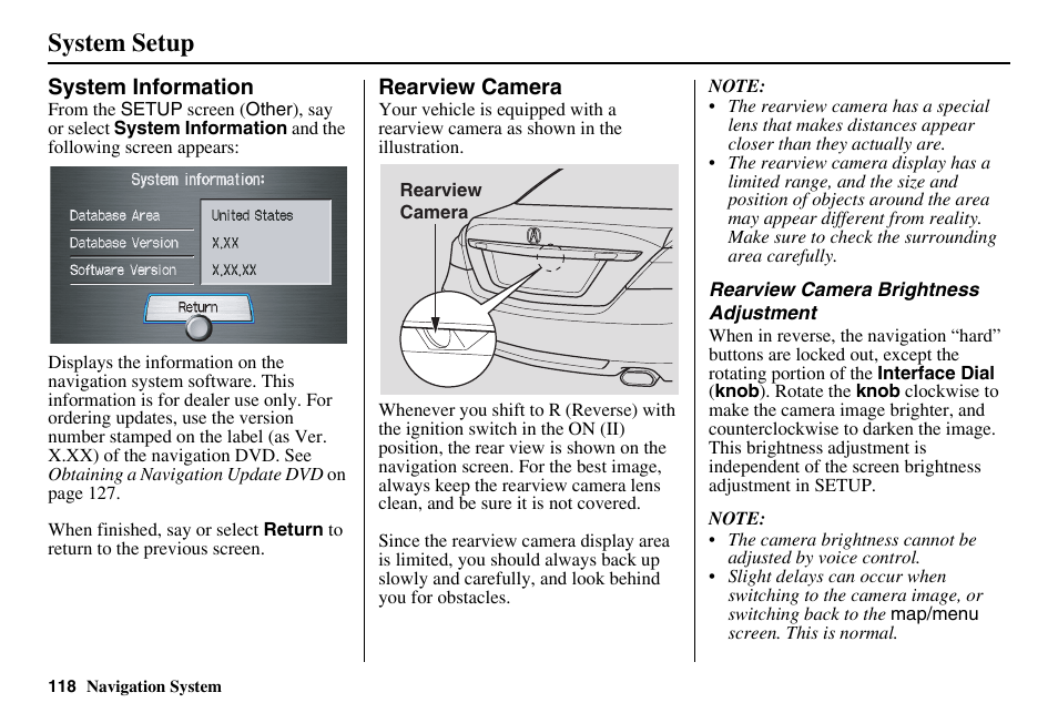 System setup | Acura 2011 RL Navigation User Manual | Page 119 / 177