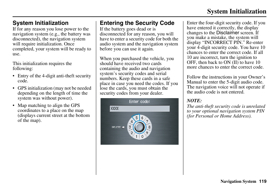 System initialization | Acura 2011 RL Navigation User Manual | Page 120 / 177