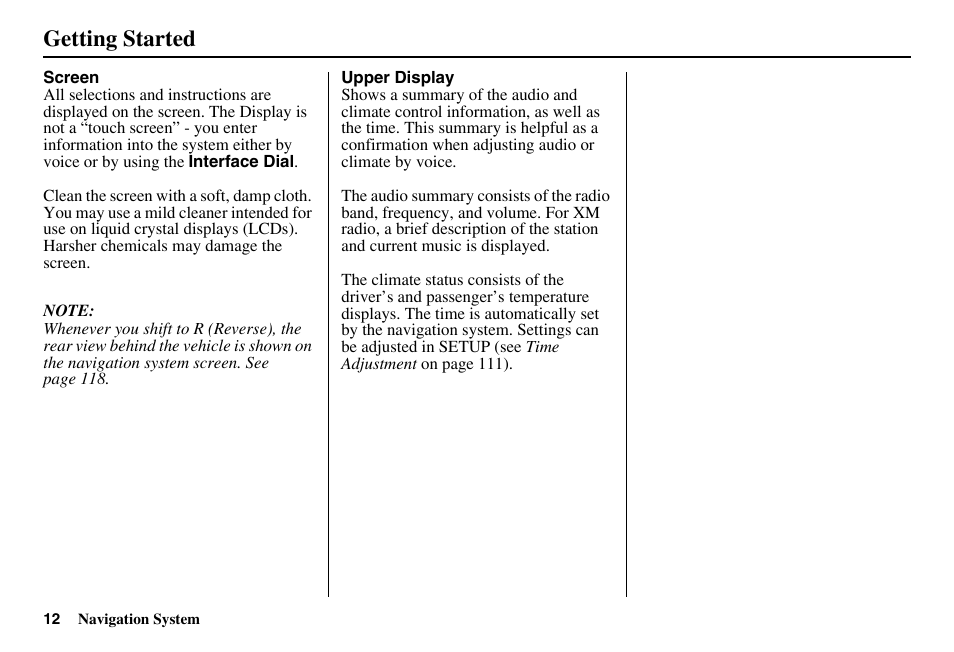Getting started | Acura 2011 RL Navigation User Manual | Page 13 / 177
