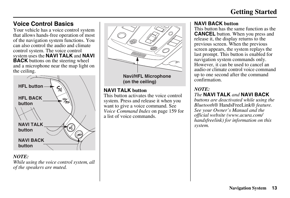 Getting started | Acura 2011 RL Navigation User Manual | Page 14 / 177