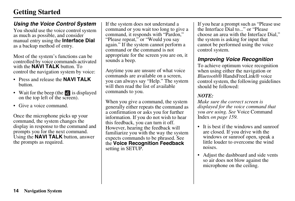 Getting started | Acura 2011 RL Navigation User Manual | Page 15 / 177