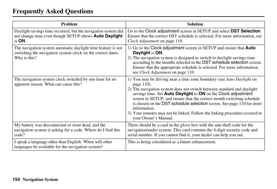 Frequently asked questions | Acura 2011 RL Navigation User Manual | Page 155 / 177