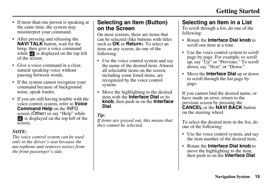 Getting started | Acura 2011 RL Navigation User Manual | Page 16 / 177