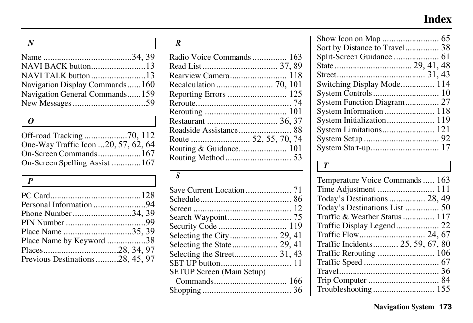 Index | Acura 2011 RL Navigation User Manual | Page 174 / 177