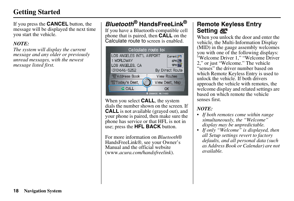 Getting started | Acura 2011 RL Navigation User Manual | Page 19 / 177