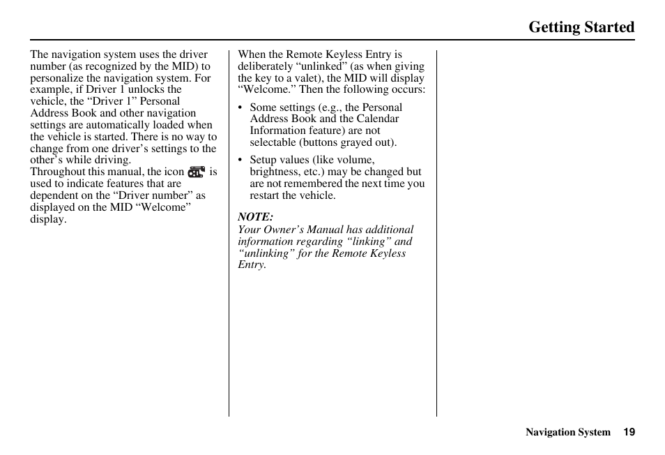 Getting started | Acura 2011 RL Navigation User Manual | Page 20 / 177
