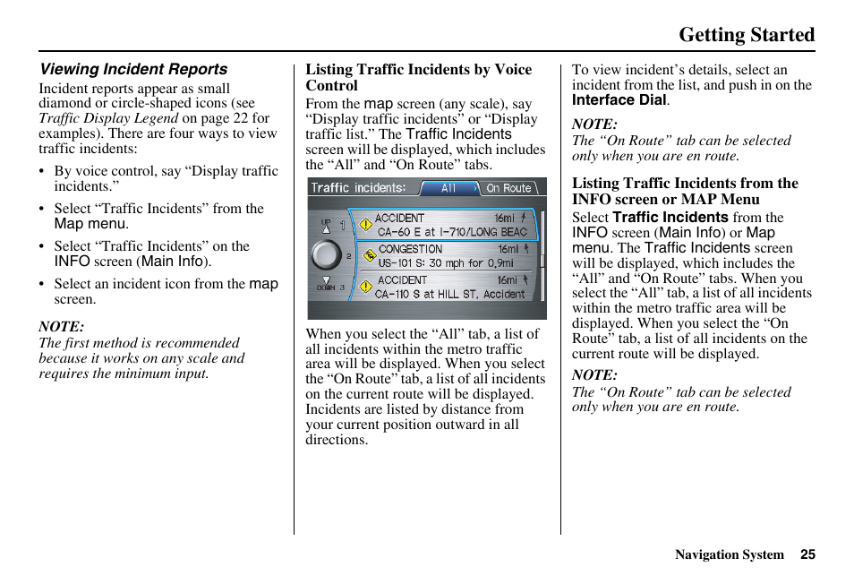 Getting started | Acura 2011 RL Navigation User Manual | Page 26 / 177