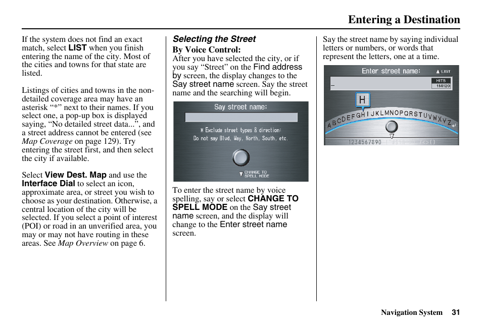Entering a destination | Acura 2011 RL Navigation User Manual | Page 32 / 177