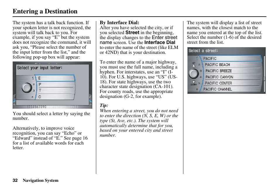 Entering a destination | Acura 2011 RL Navigation User Manual | Page 33 / 177