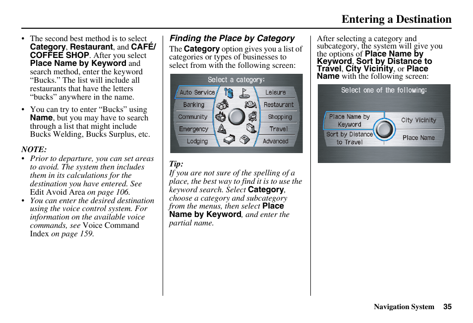 Entering a destination | Acura 2011 RL Navigation User Manual | Page 36 / 177