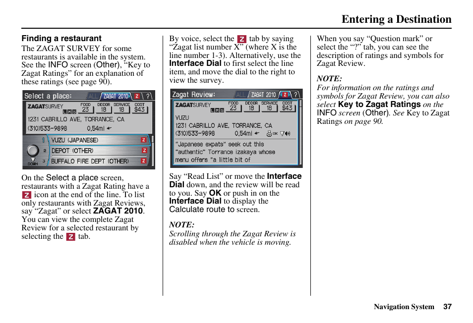 Entering a destination | Acura 2011 RL Navigation User Manual | Page 38 / 177