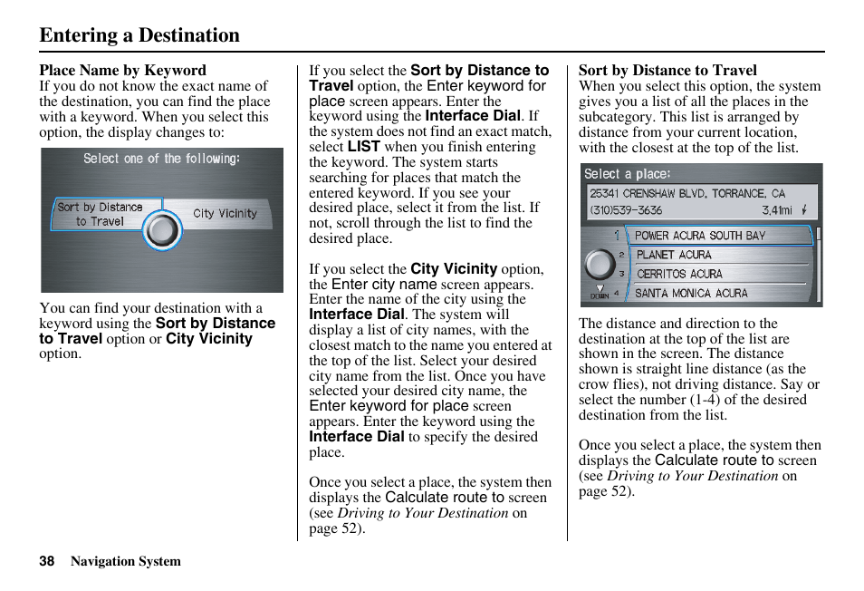 Entering a destination | Acura 2011 RL Navigation User Manual | Page 39 / 177