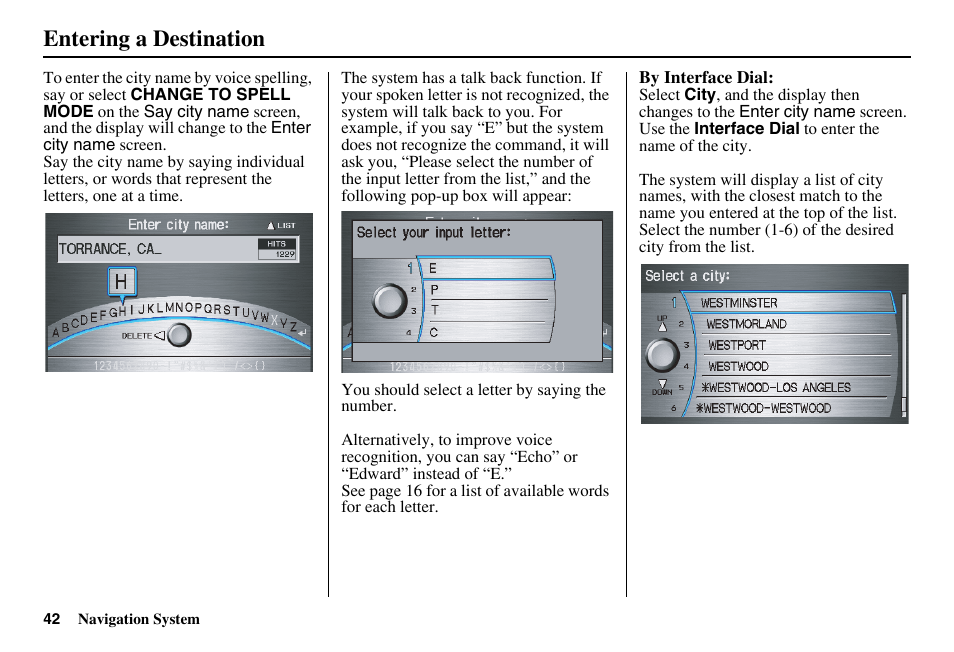 Entering a destination | Acura 2011 RL Navigation User Manual | Page 43 / 177