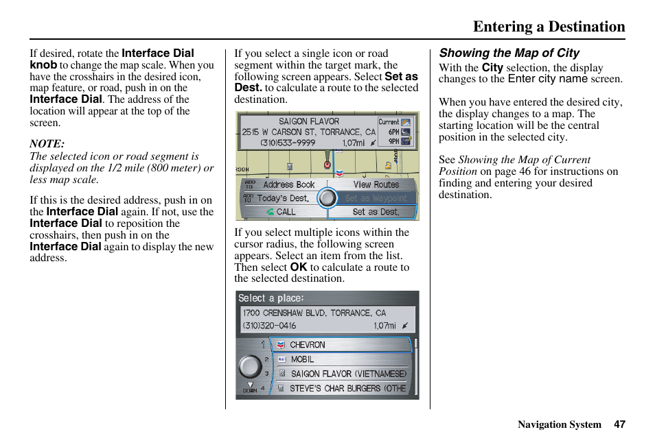 Entering a destination | Acura 2011 RL Navigation User Manual | Page 48 / 177