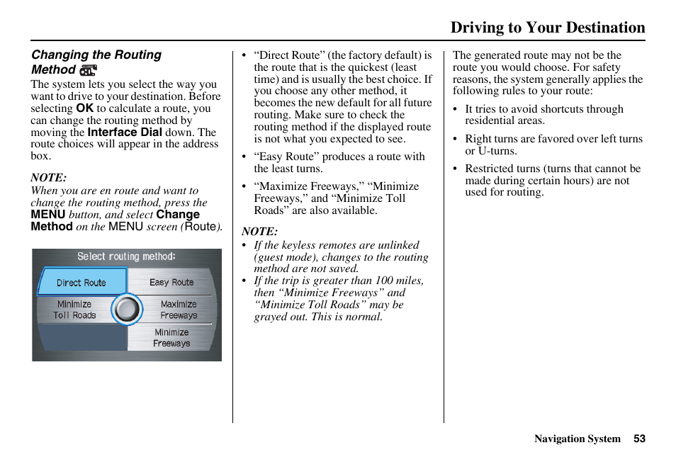 Driving to your destination | Acura 2011 RL Navigation User Manual | Page 54 / 177