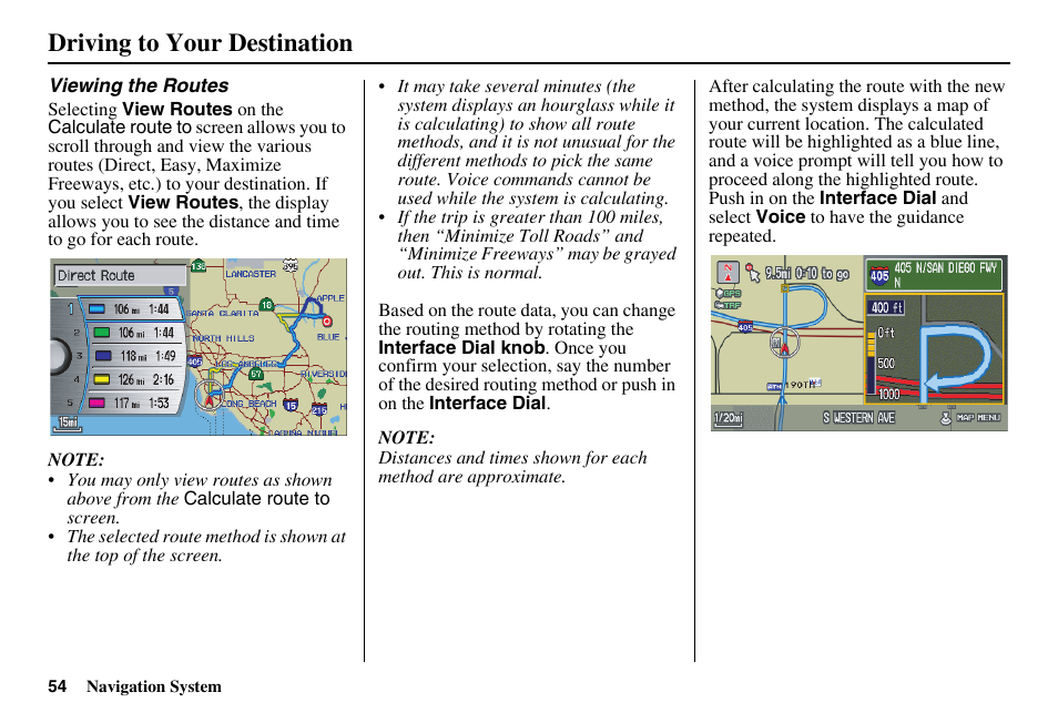 Driving to your destination | Acura 2011 RL Navigation User Manual | Page 55 / 177