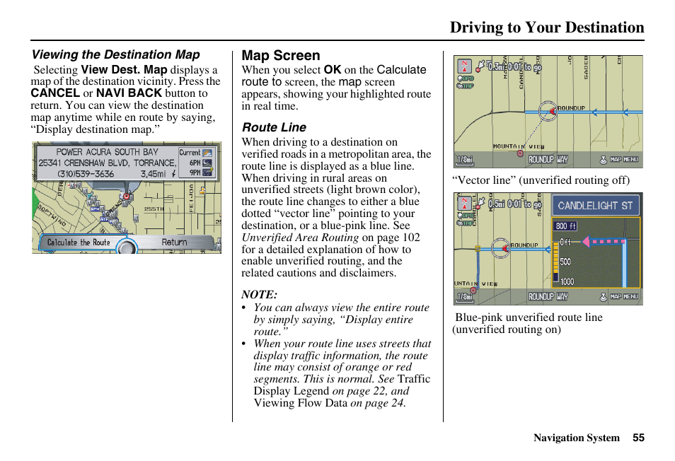 Driving to your destination | Acura 2011 RL Navigation User Manual | Page 56 / 177
