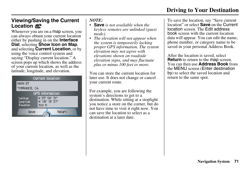 Driving to your destination | Acura 2011 RL Navigation User Manual | Page 72 / 177