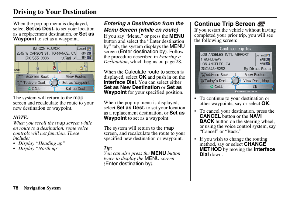 Driving to your destination | Acura 2011 RL Navigation User Manual | Page 79 / 177
