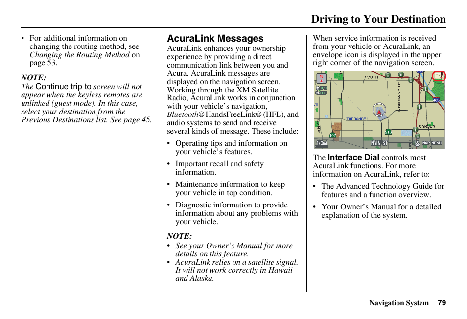 Driving to your destination | Acura 2011 RL Navigation User Manual | Page 80 / 177