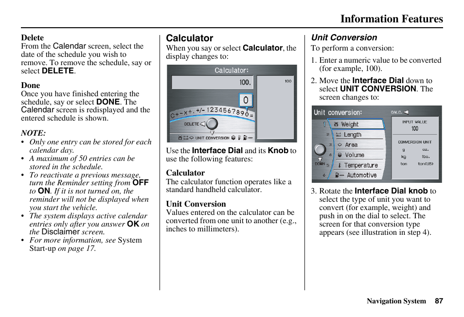 Information features | Acura 2011 RL Navigation User Manual | Page 88 / 177