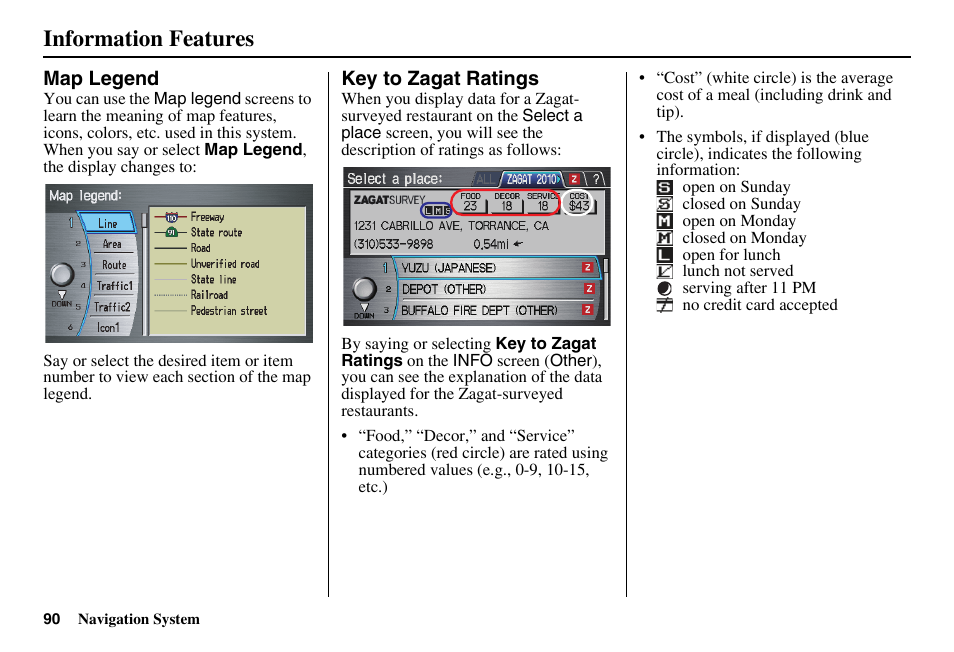 Information features | Acura 2011 RL Navigation User Manual | Page 91 / 177