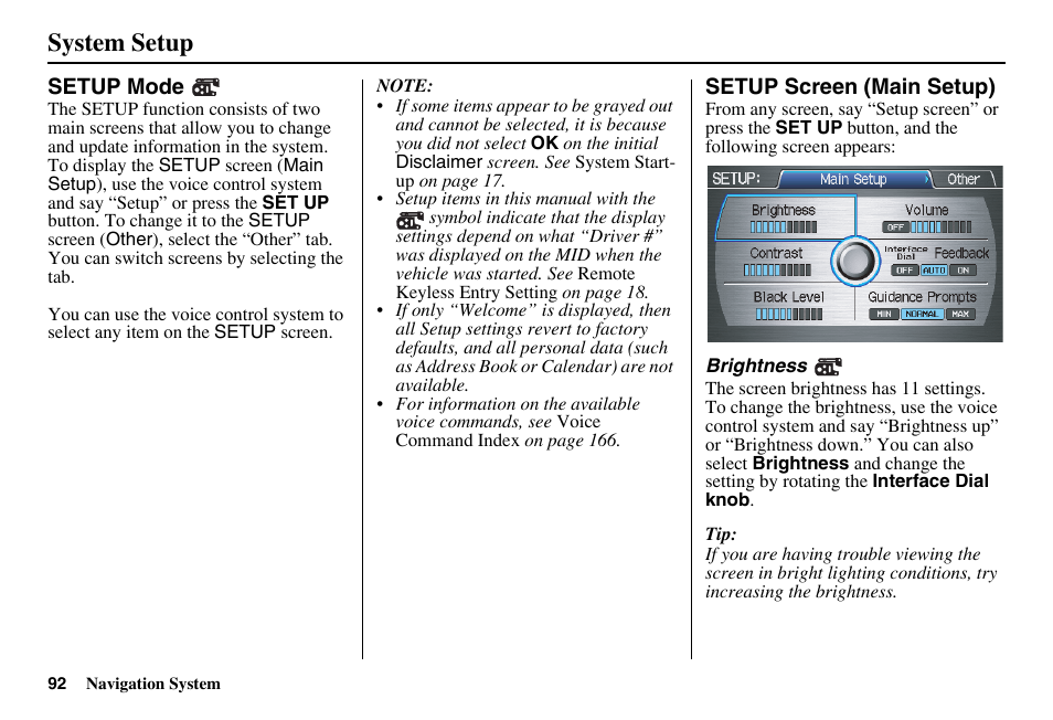 System setup | Acura 2011 RL Navigation User Manual | Page 93 / 177