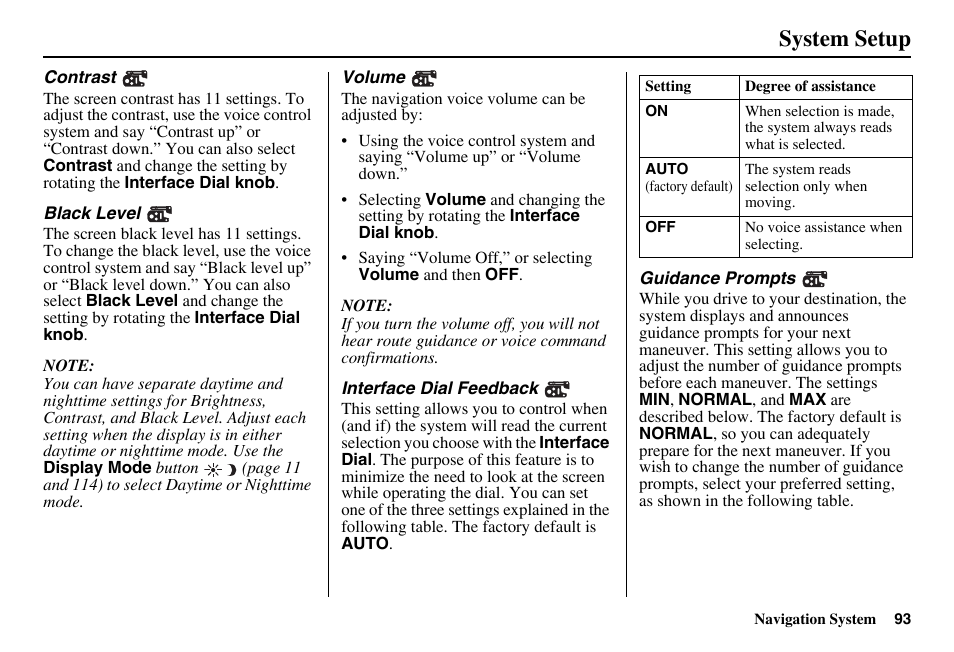 System setup | Acura 2011 RL Navigation User Manual | Page 94 / 177