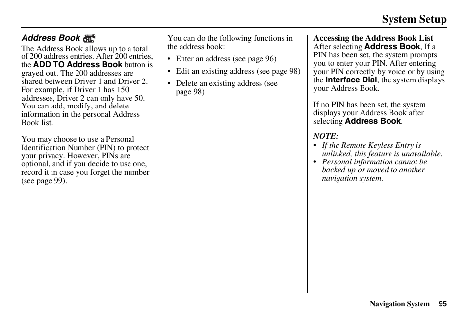 System setup | Acura 2011 RL Navigation User Manual | Page 96 / 177