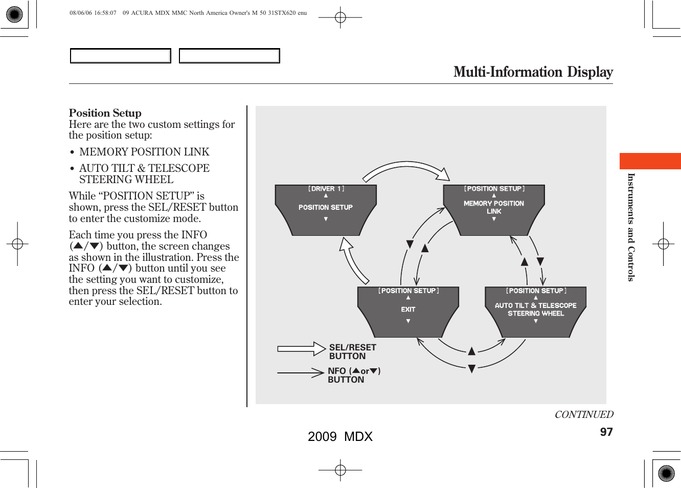 Multi-information display, 2009 mdx | Acura 2009 MDX User Manual | Page 101 / 489