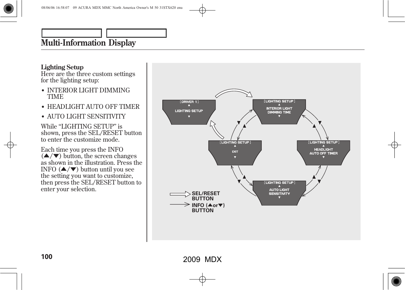 Multi-information display, 2009 mdx | Acura 2009 MDX User Manual | Page 104 / 489