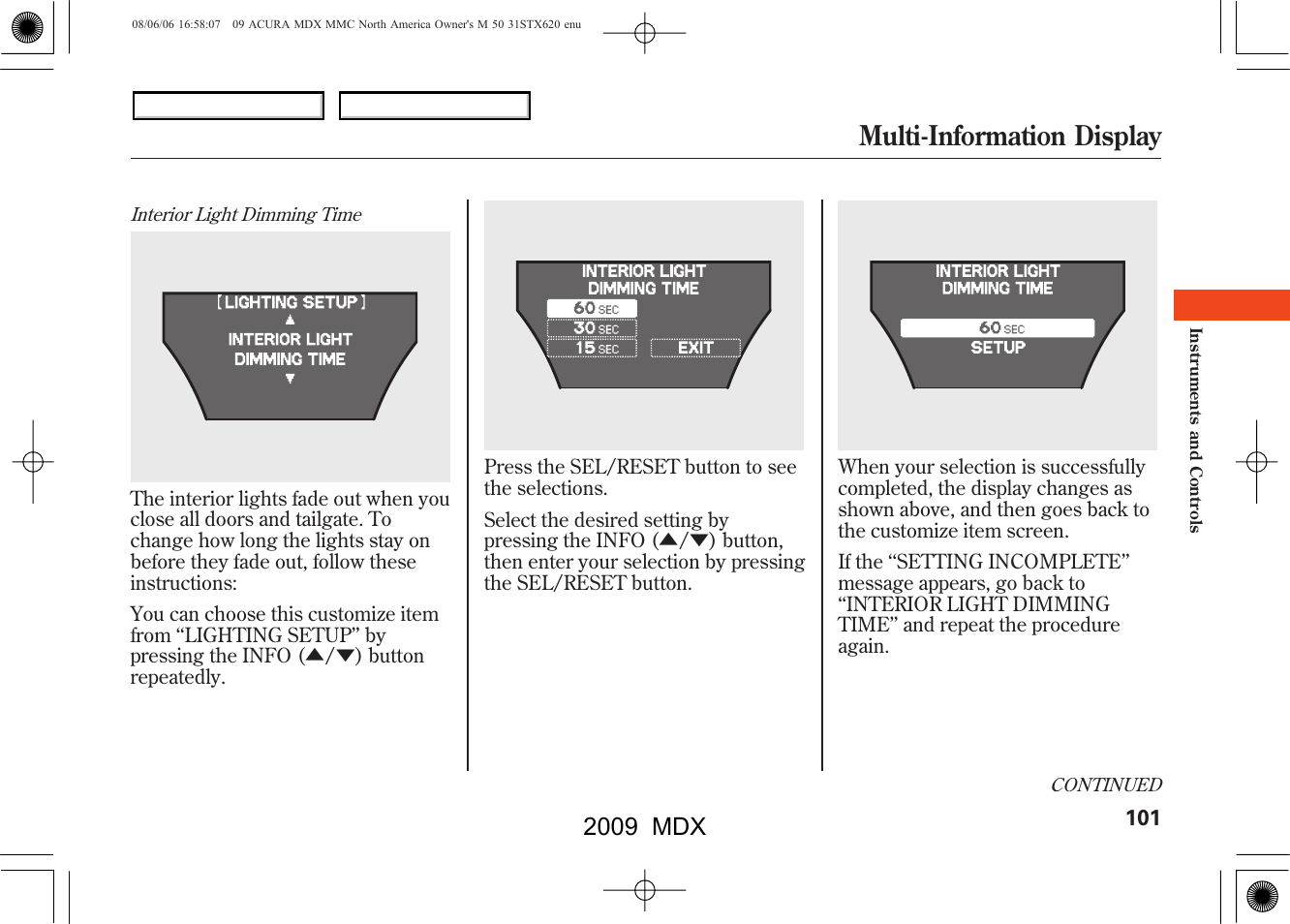 Multi-information display, 2009 mdx | Acura 2009 MDX User Manual | Page 105 / 489
