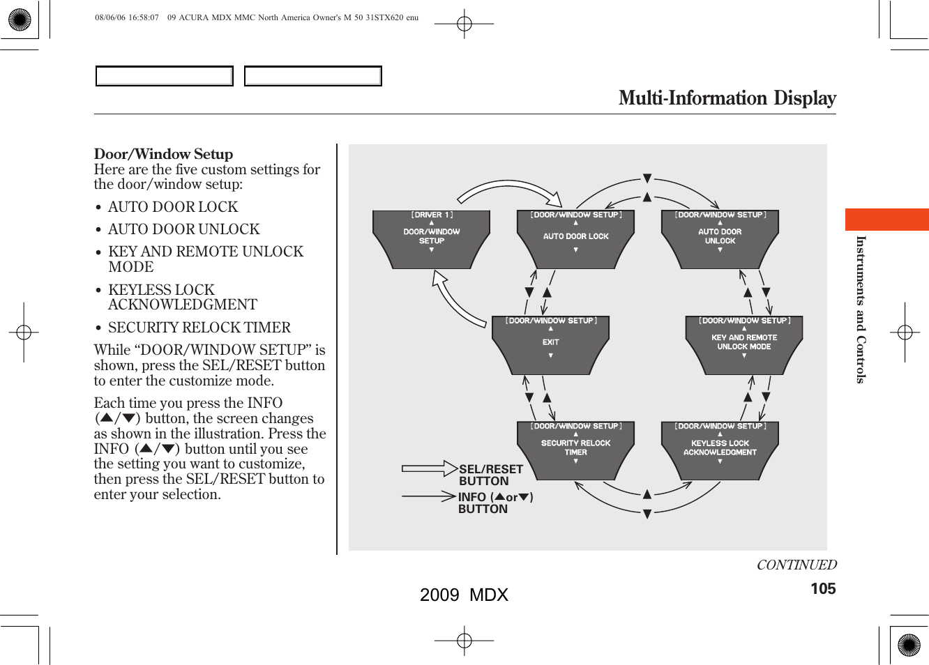 Multi-information display, 2009 mdx | Acura 2009 MDX User Manual | Page 109 / 489