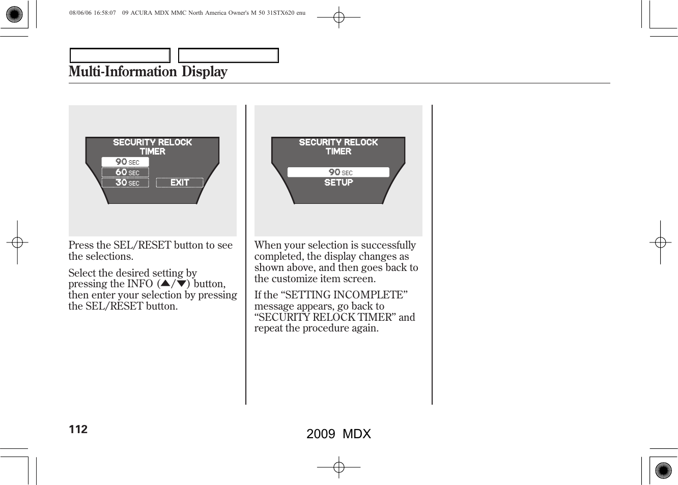 Multi-information display, 2009 mdx | Acura 2009 MDX User Manual | Page 116 / 489