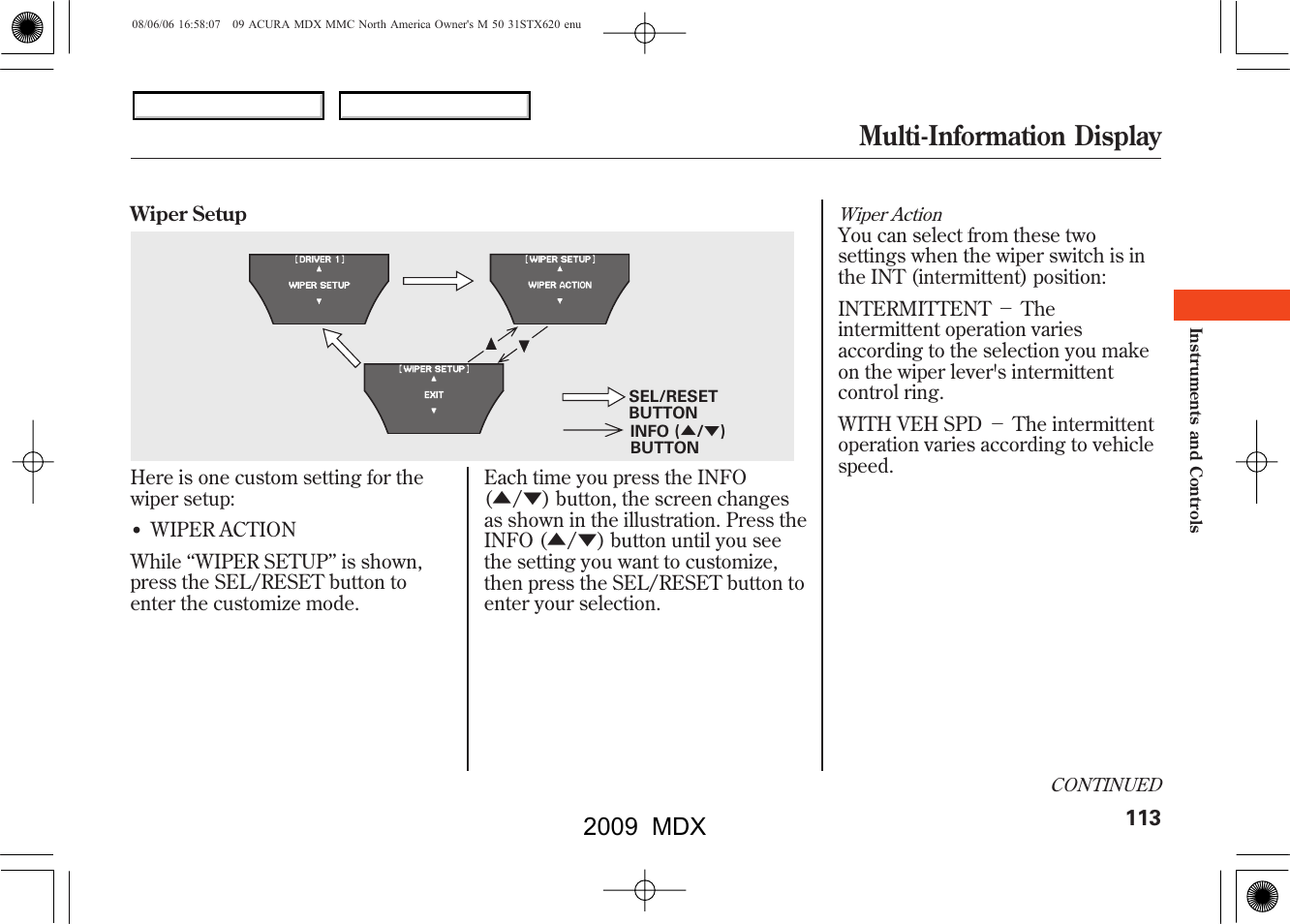 Multi-information display, 2009 mdx | Acura 2009 MDX User Manual | Page 117 / 489