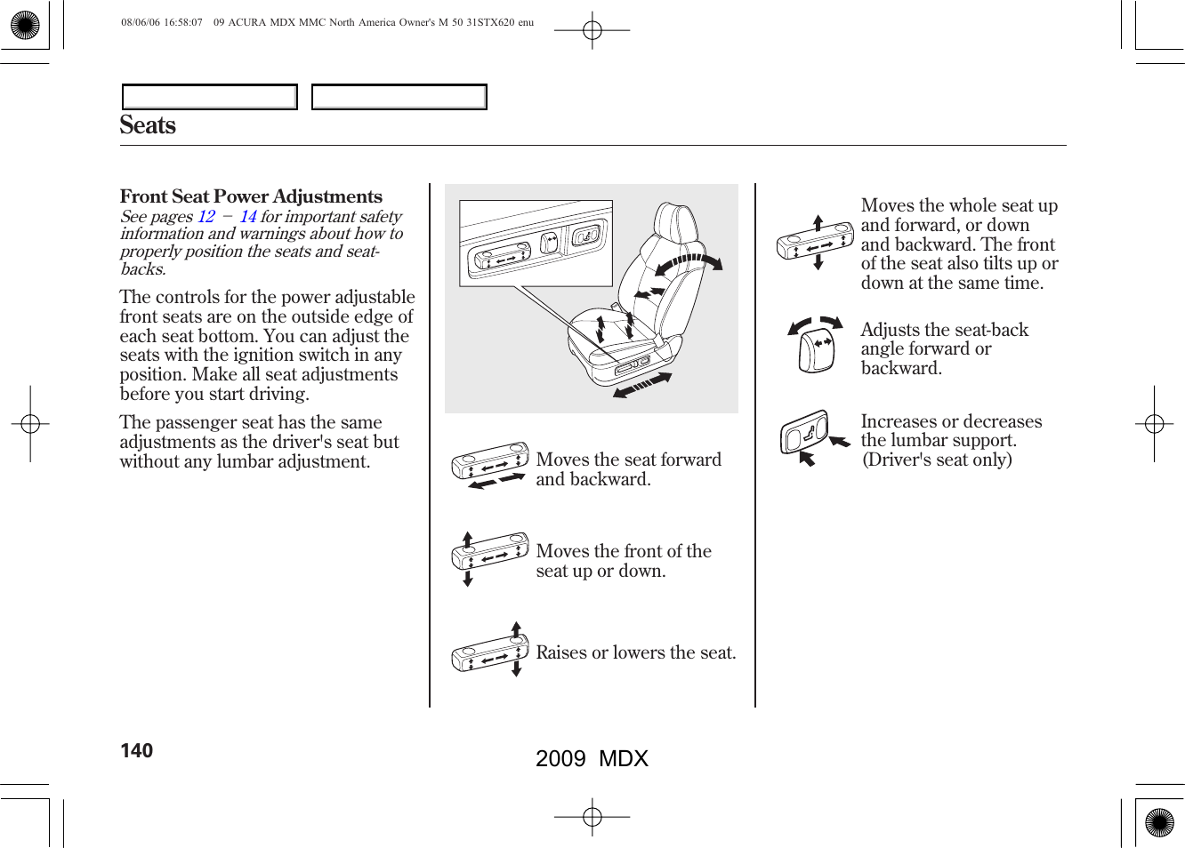 Seats, 2009 mdx | Acura 2009 MDX User Manual | Page 144 / 489