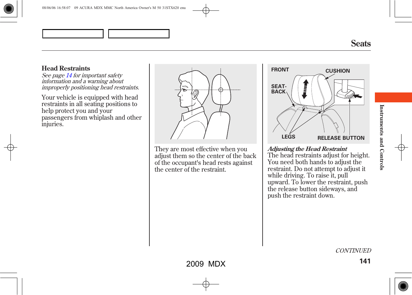 Seats, 2009 mdx | Acura 2009 MDX User Manual | Page 145 / 489