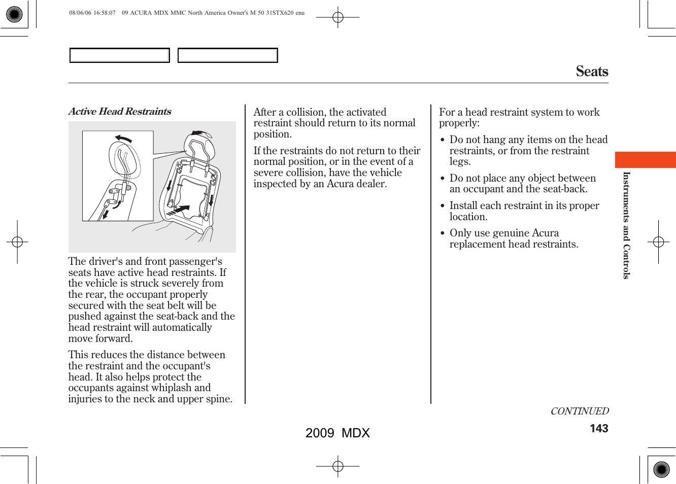 Seats, 2009 mdx | Acura 2009 MDX User Manual | Page 147 / 489