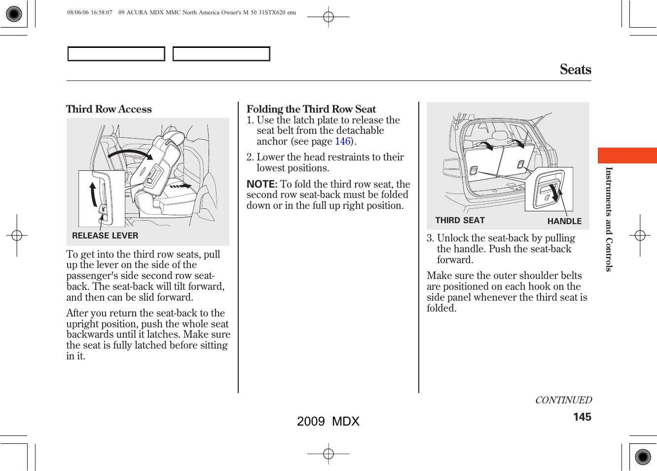 Seats, 2009 mdx | Acura 2009 MDX User Manual | Page 149 / 489